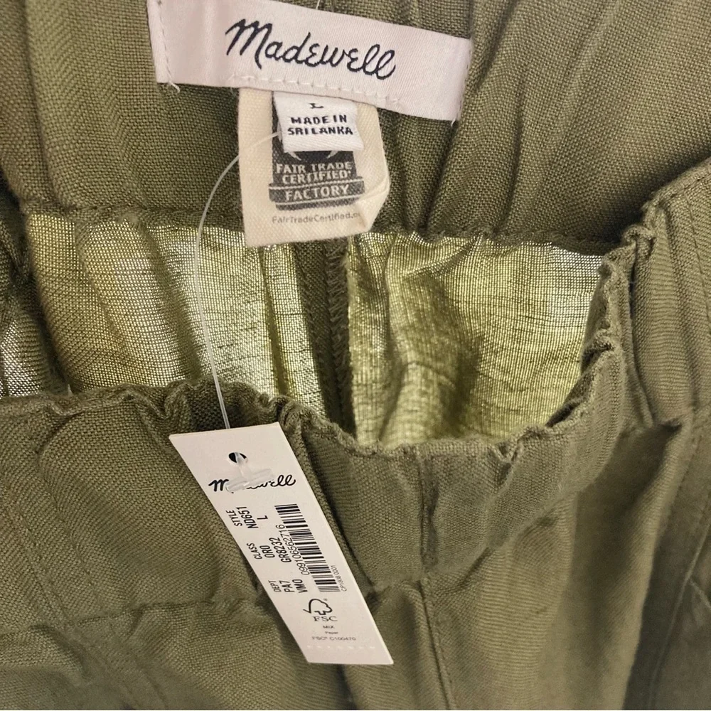 MADEWELL Olive Green Elastic Waist Pull-On Linen Blend Wide-Leg Relaxed Pants L - Picture 4 of 8